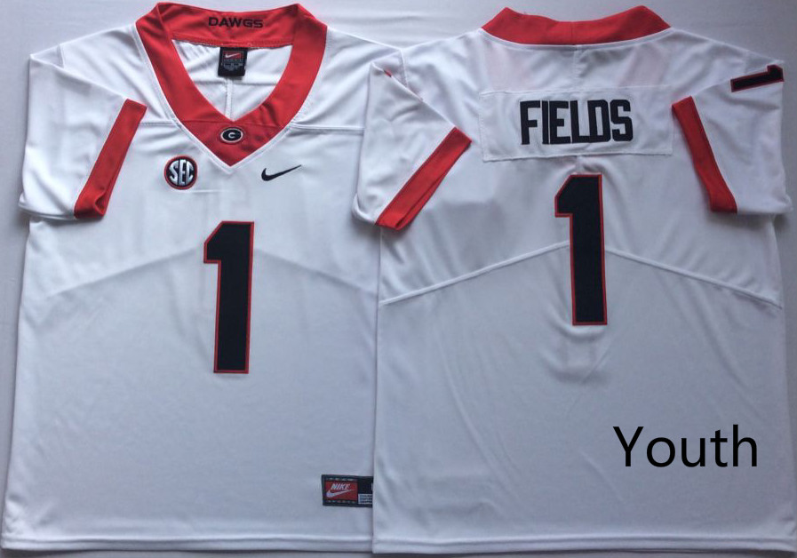 Youth Georgia Bulldogs #1 Fields White Nike NCAA Jerseys